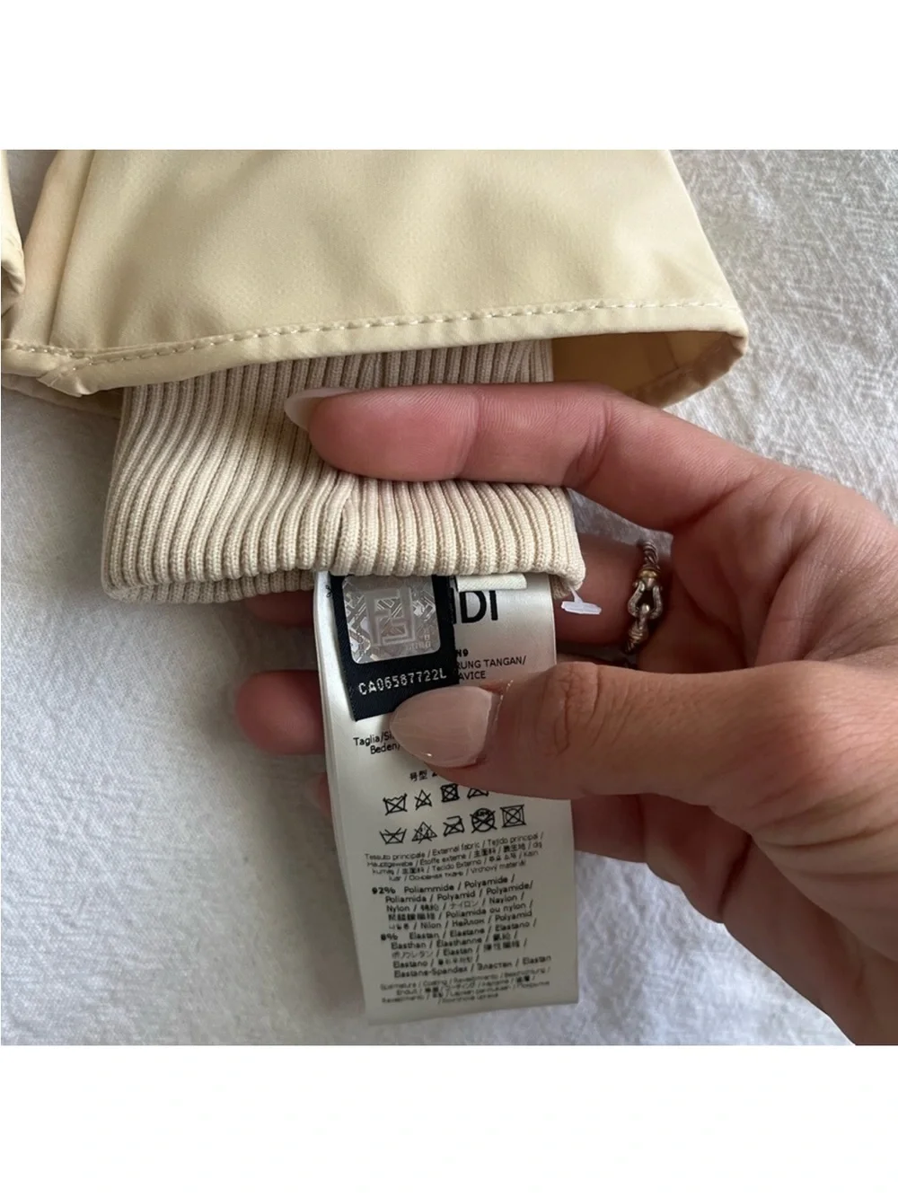 Fendi Beige Embossed Logo Ski Gloves